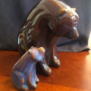 The Blue Bears; ceramic figurines. Mother (9”) & Cub (5”)